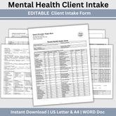 Mental Health Client Intake Form: Therapy Office Template (WORD Doc)