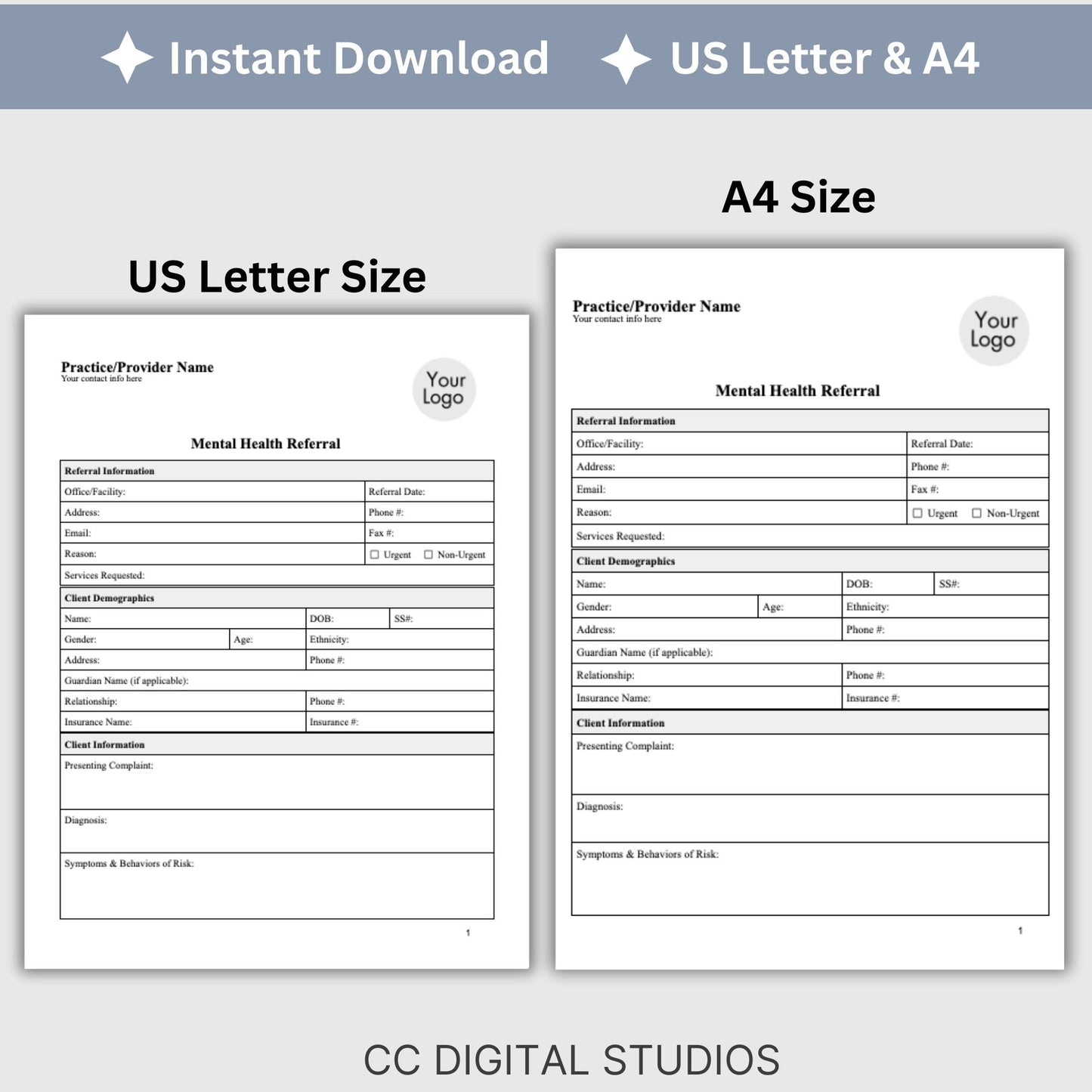 Mental Health Referral Template for Therapist Office, Private Practice Counseling Resources, Patient Referral Template, Client Intake