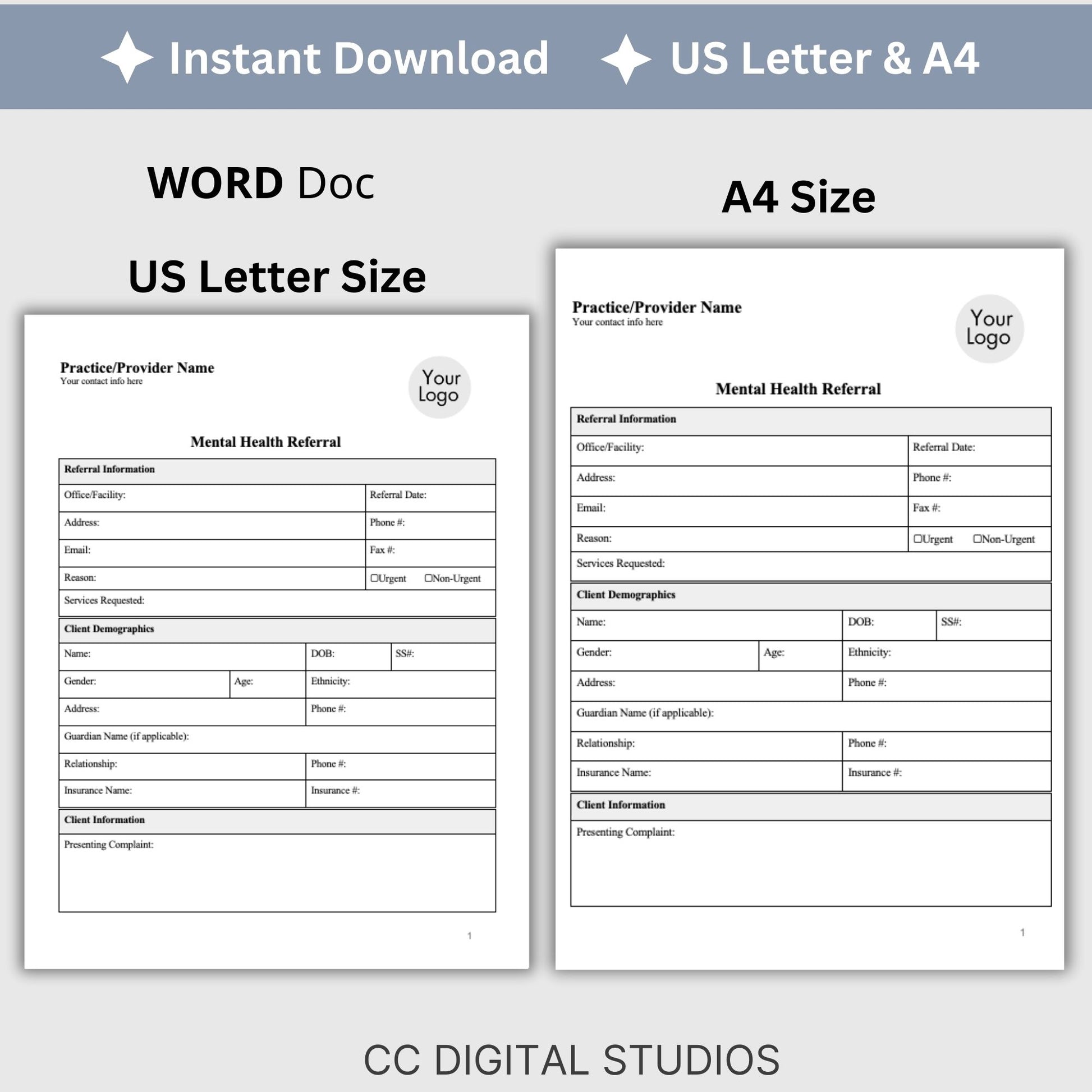 Mental Health Referral Template for Therapist Office, Private Practice Counseling Resources, Patient Referral Template, Client Intake