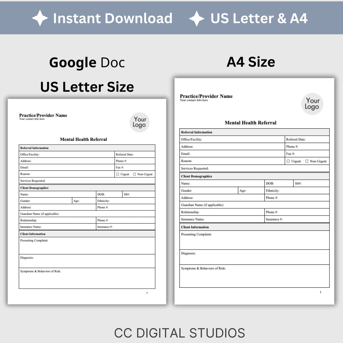 Mental Health Referral Template for Therapist Office, Private Practice Counseling Resources, Patient Referral Template, Client Intake