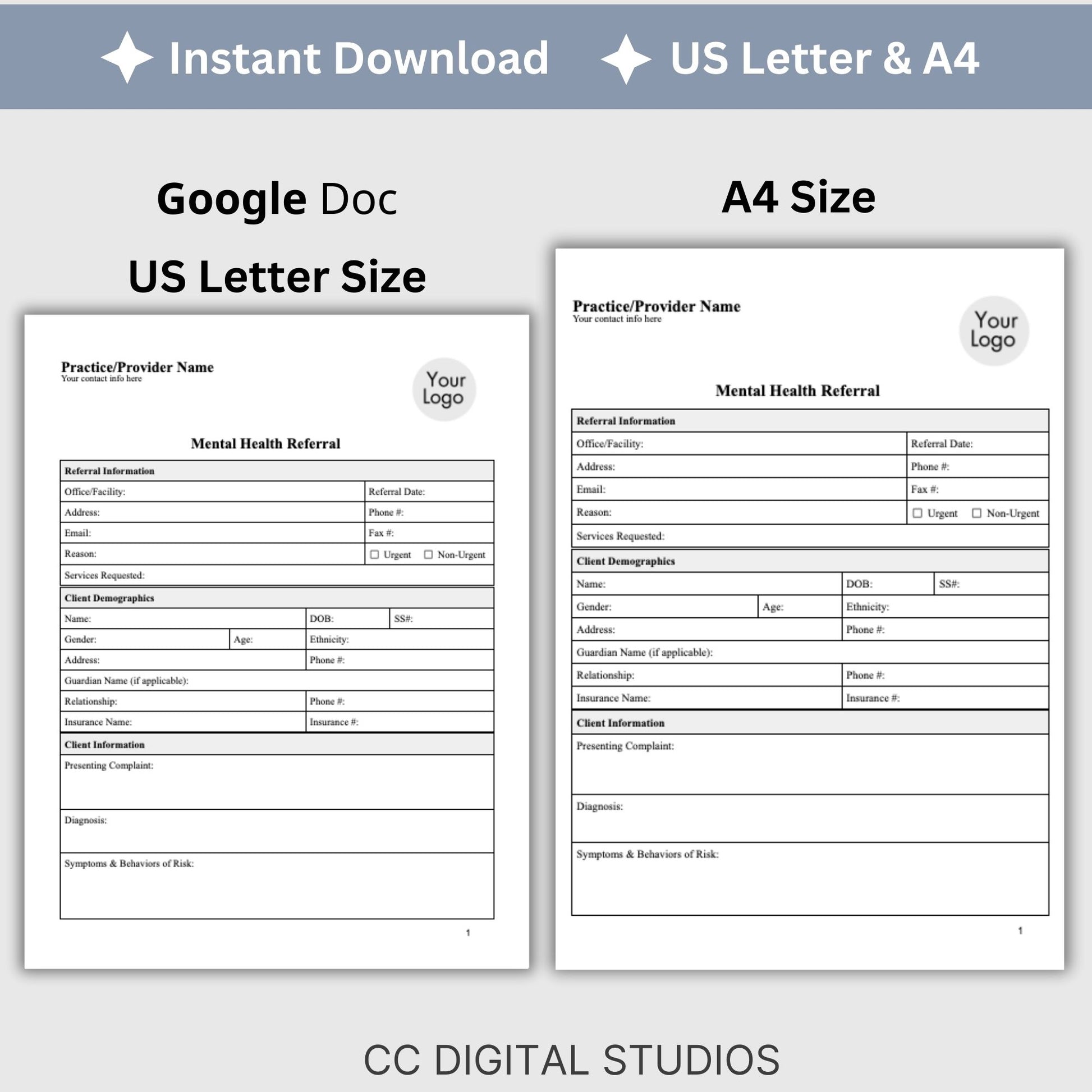 Mental Health Referral Template for Therapist Office, Private Practice Counseling Resources, Patient Referral Template, Client Intake