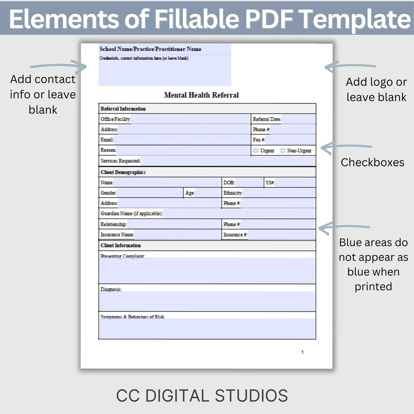 Mental Health Referral Template for Therapist Office, Private Practice Counseling Resources, Patient Referral Template, Client Intake