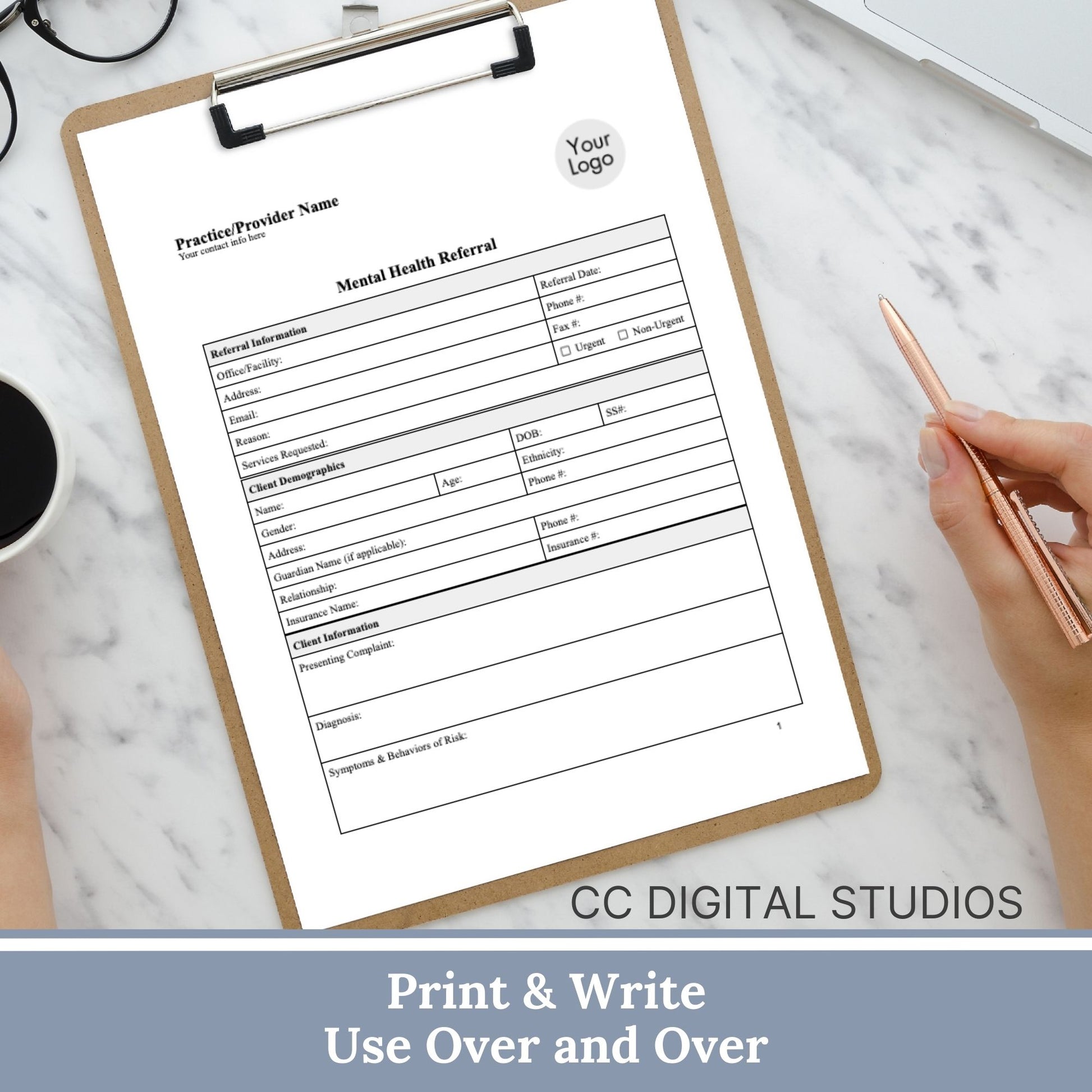 Mental Health Referral Template for Therapist Office, Private Practice Counseling Resources, Patient Referral Template, Client Intake