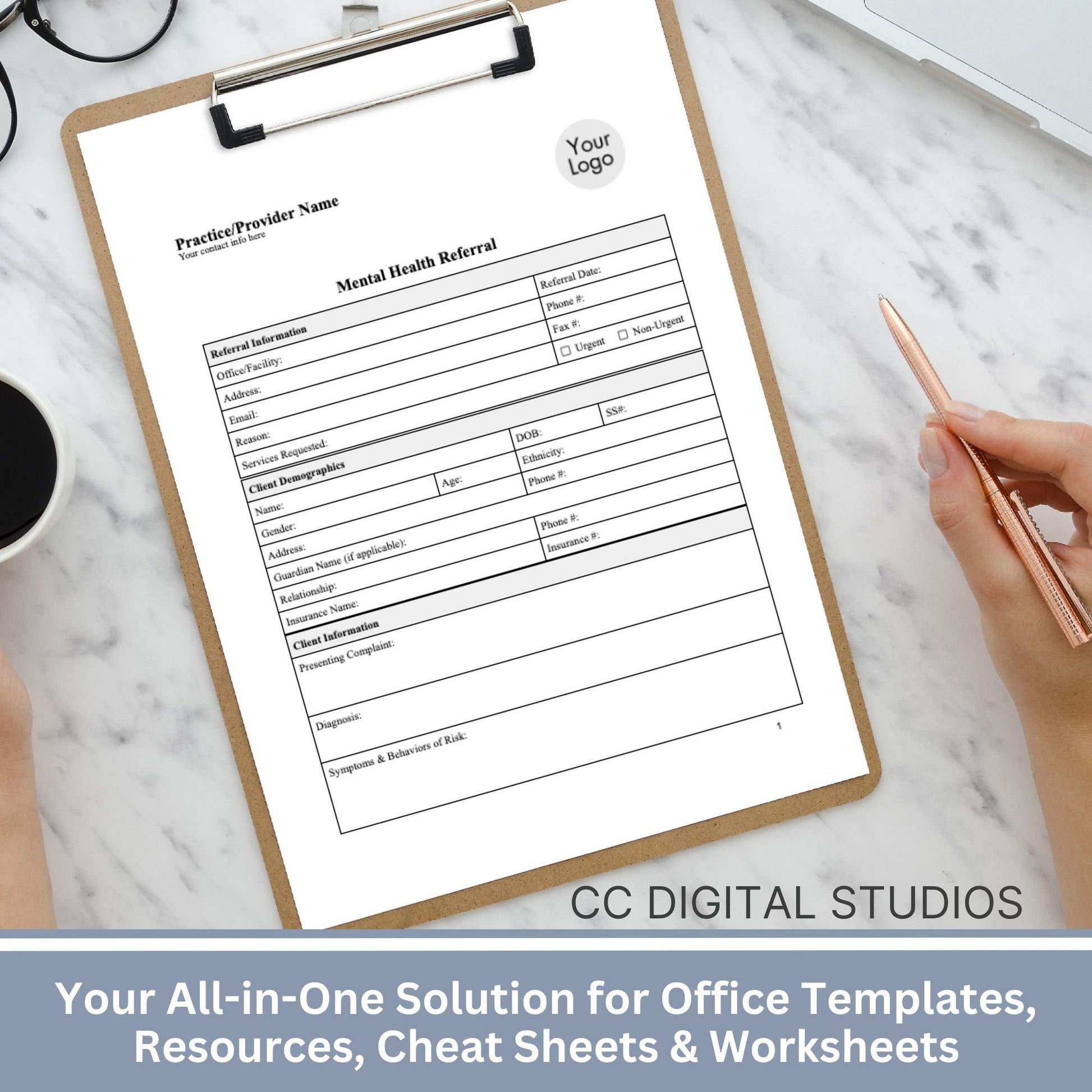 Mental Health Referral Template for Therapist Office, Private Practice Counseling Resources, Patient Referral Template, Client Intake