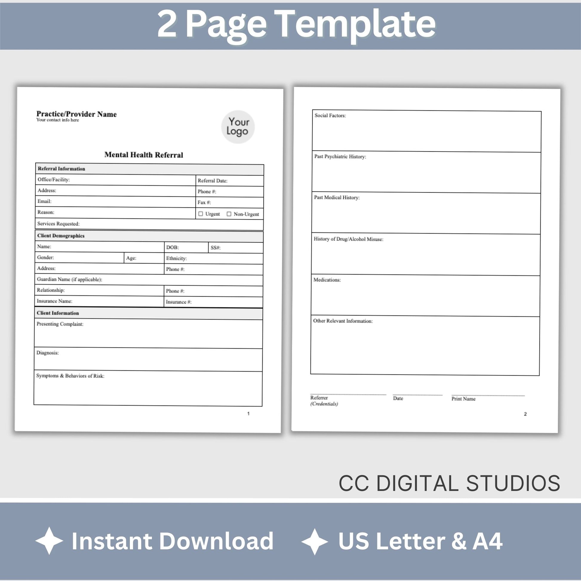 Mental Health Referral Template for Therapist Office, Private Practice Counseling Resources, Patient Referral Template, Client Intake