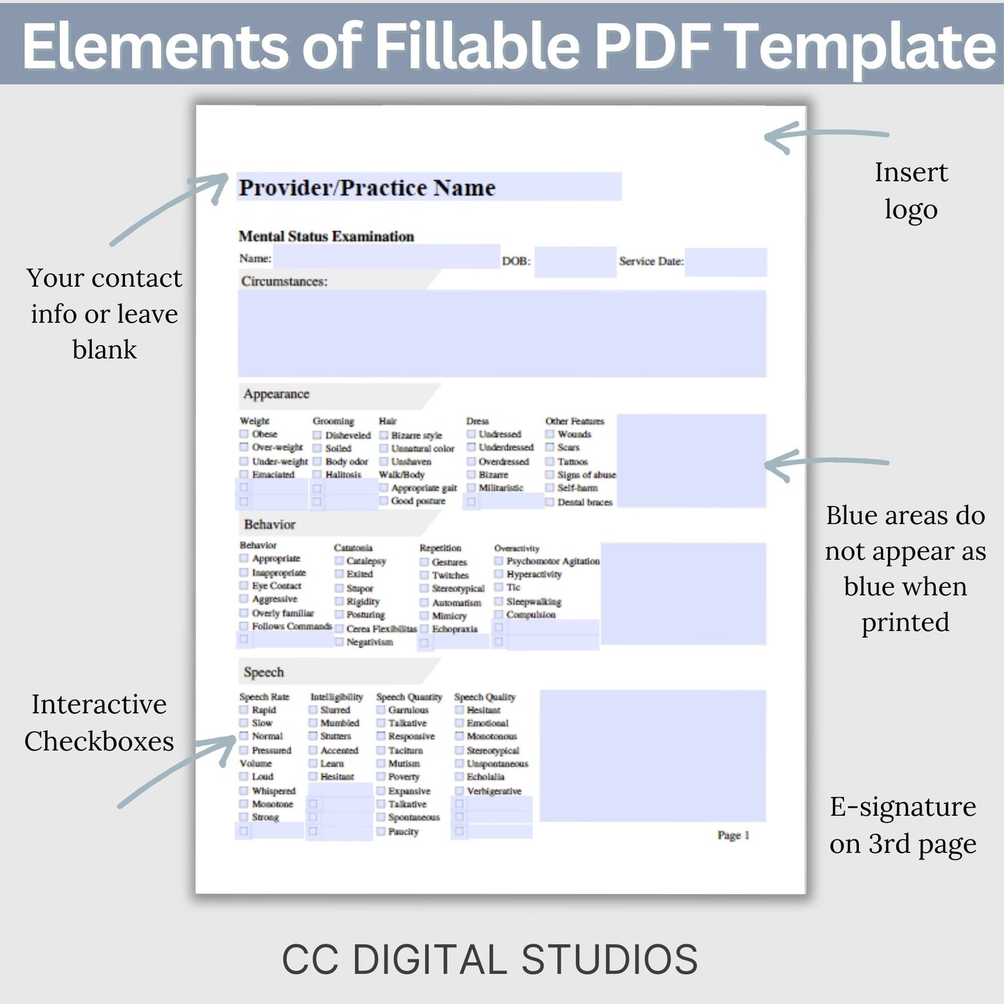 Mental Status Exam therapy notes fillable PDF template. Effortlessly streamline client onboarding with the therapy template. Tailored for therapists, school psychologist and counselors