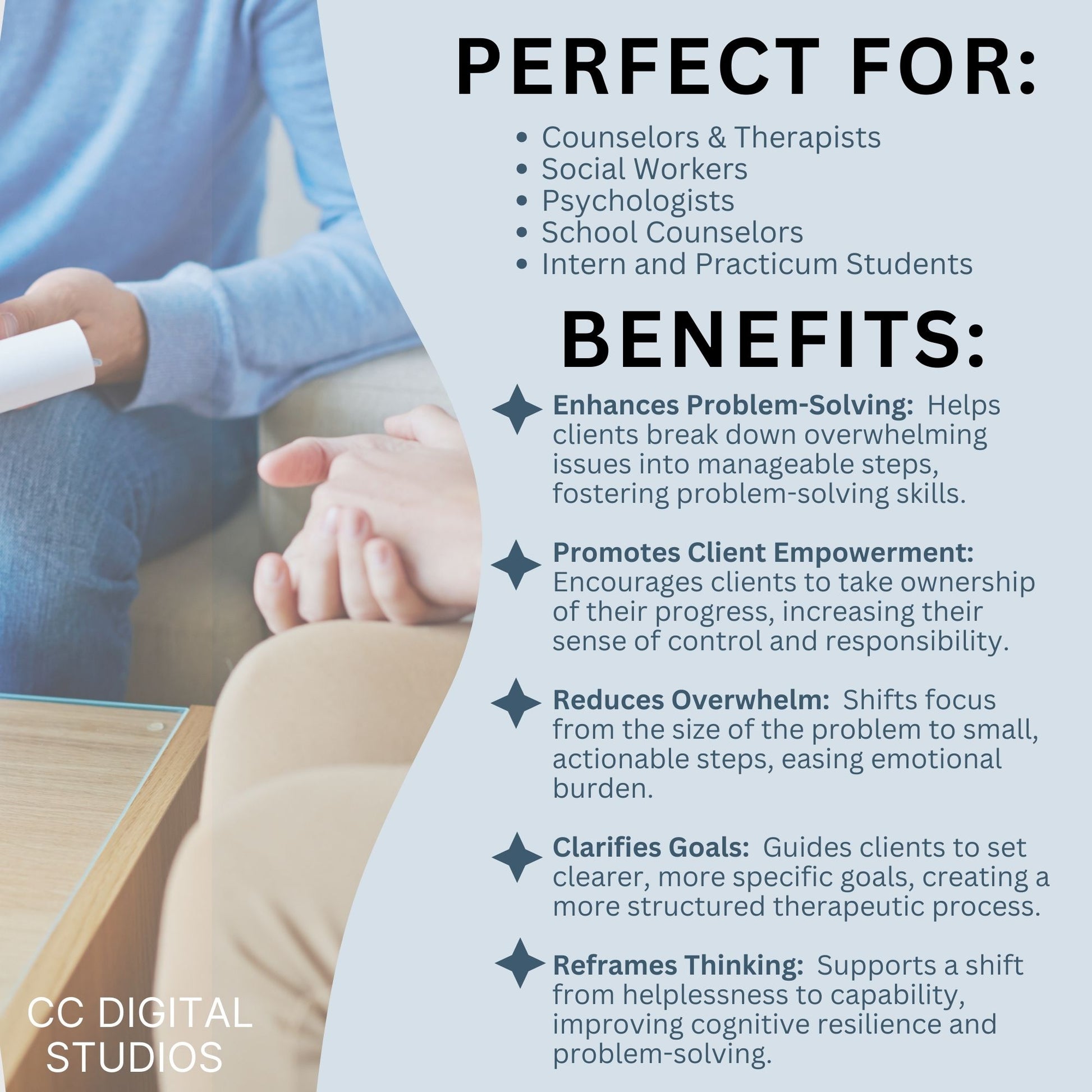 Unlock transformative therapy sessions with this Miracle Questions Therapy Cheat Sheet, designed to help therapists guide clients toward clarity and actionable solutions. This essential tool is packed with effective counseling resources and therapy tools that support client progress by breaking down overwhelming problems into manageable steps. Perfect for therapists looking to enhance their practice with structured and thought-provoking prompts.