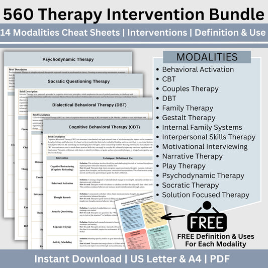 Therapy Intervention List Cheat Sheet Bundle