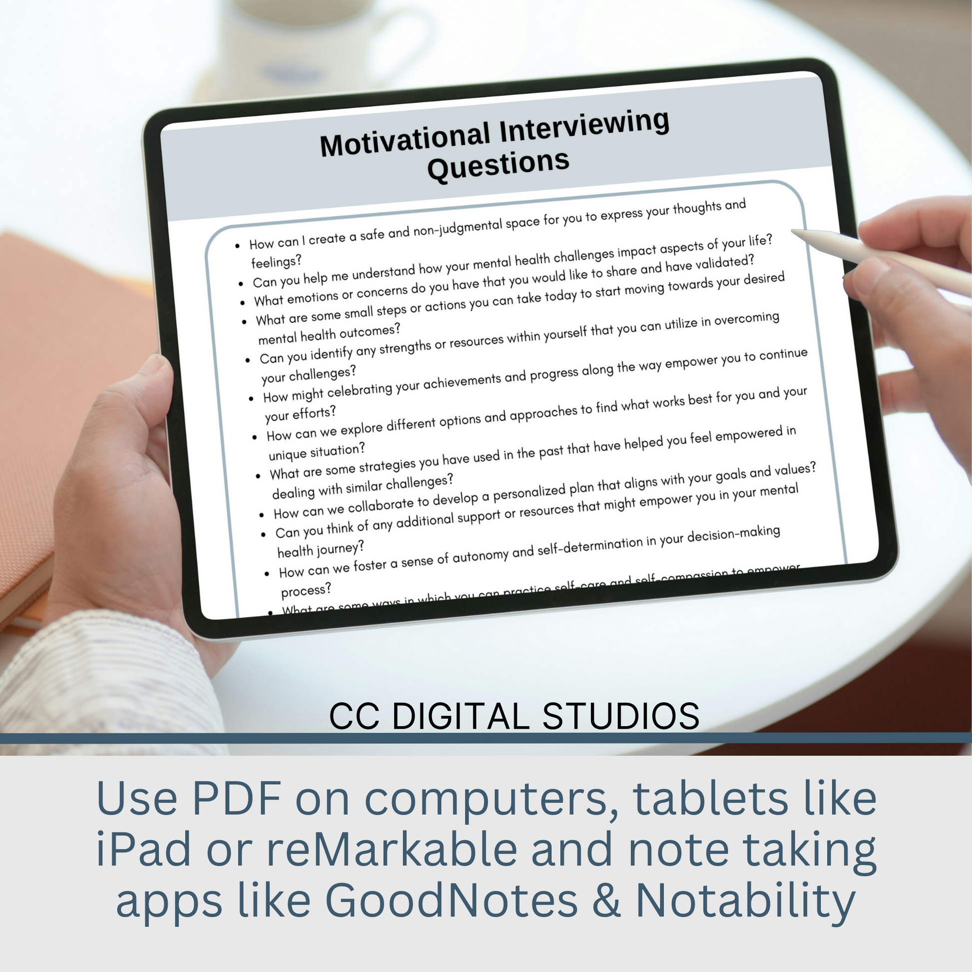 12 pages of therapy questions; 2 page cheat sheet for motivational interviewing.  Unlock the power of motivational interviewing with this package designed specifically for therapists and mental health professionals.