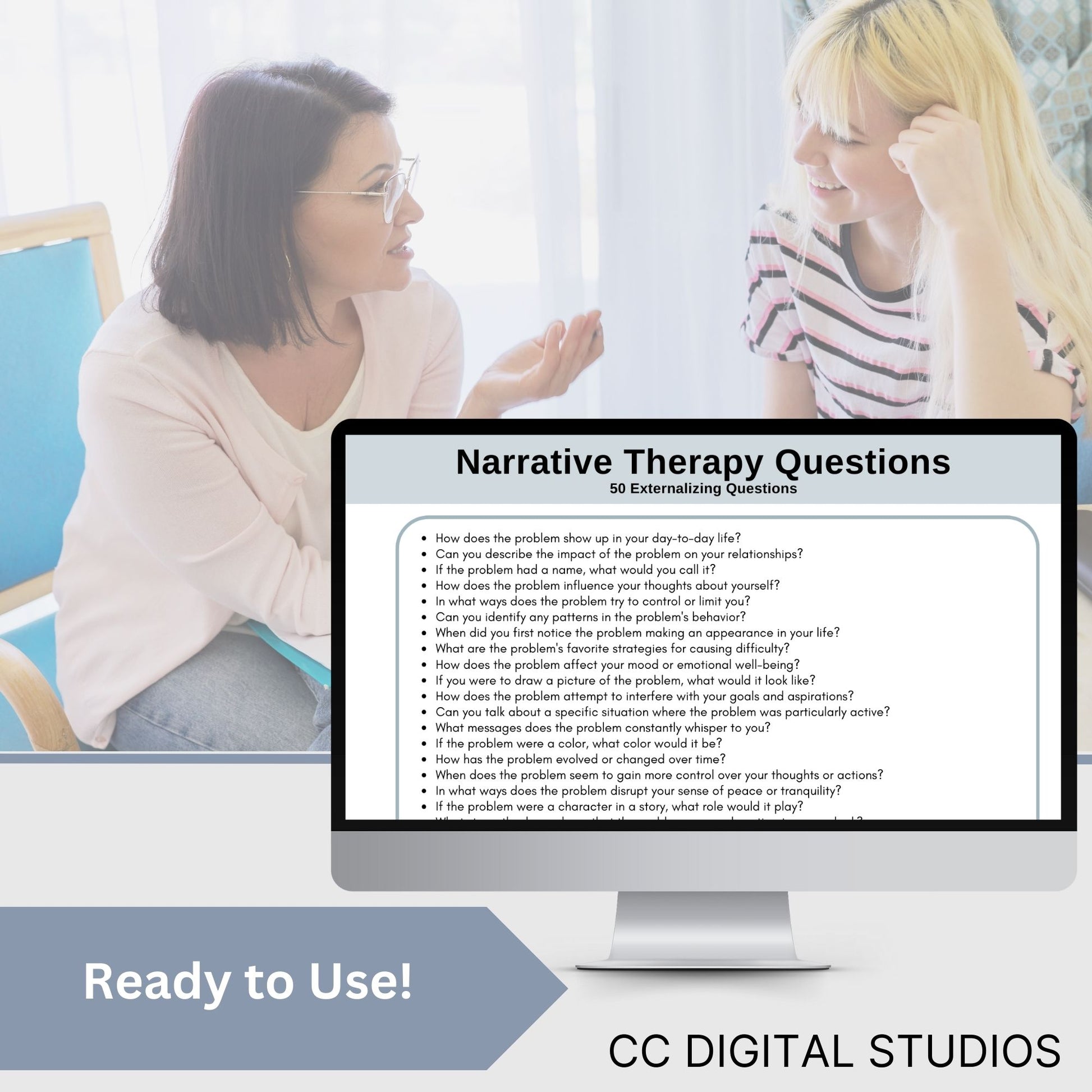 Comprehensive set of 550 narrative therapy questions and a detailed list of question types and definitions. This therapy resource is perfect for therapists, school counselors, social workers, and anyone seeking effective therapy tools.