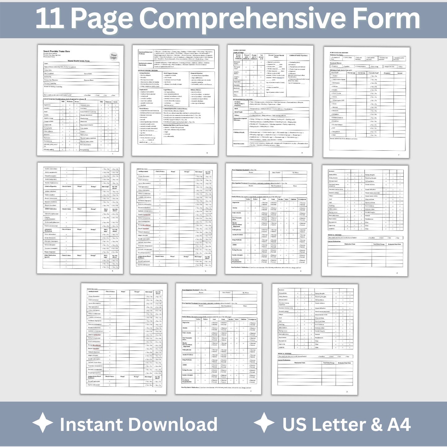 Comprehensive Mental Health Client Intake Form, a customizable Google Docs template specifically crafted for mental health practitioners, including therapists, counselors, psychologists, and social workers.