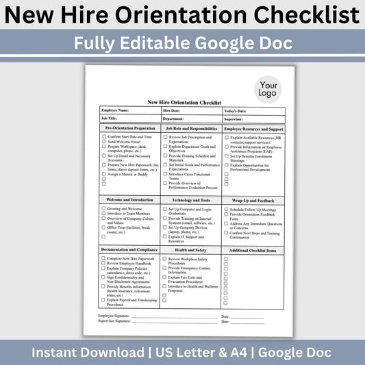 New Hire Onboarding Checklist - Editable Google Doc
