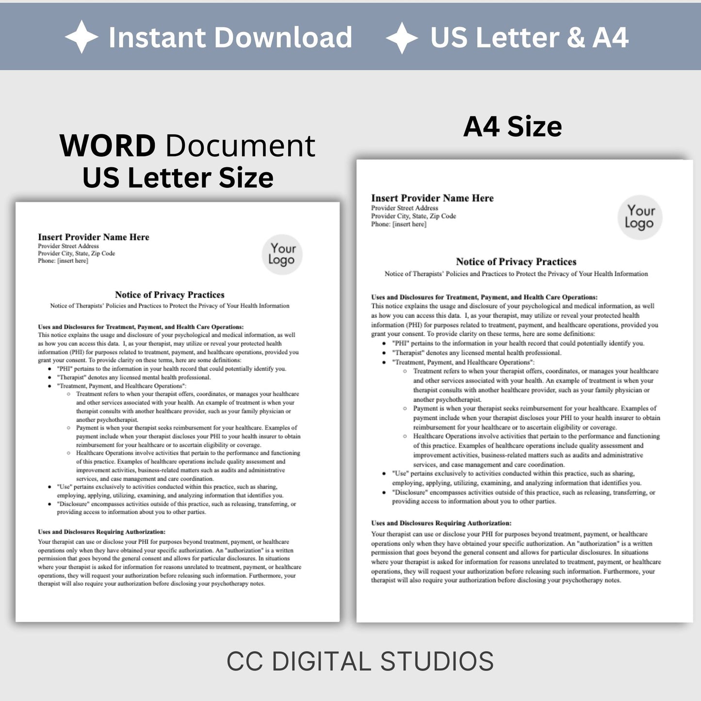 Notice of Privacy Practices HIPAA form for minors, editable WORD Doc.  Streamline your private practice therapist office with professional forms.Notice of Privacy Practices, HIPAA Template WORD Doc, Patient Rights and Responsibilities, Therapy Tools