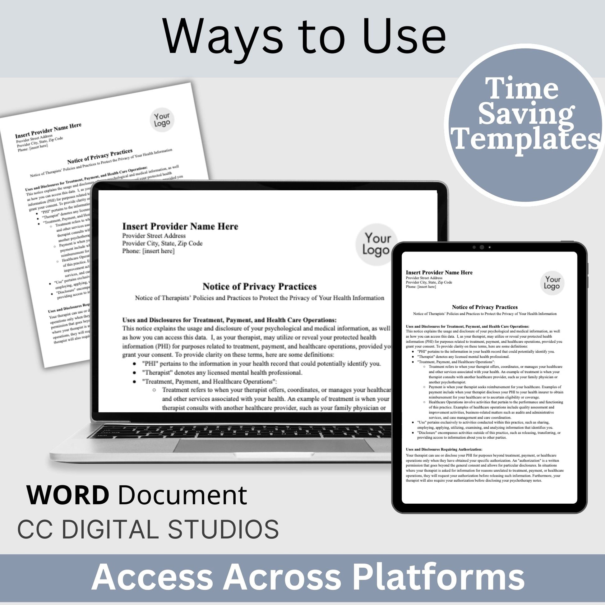 Notice of Privacy Practices HIPAA form for minors, editable WORD Doc.  Streamline your private practice therapist office with professional forms.Notice of Privacy Practices, HIPAA Template WORD Doc, Patient Rights and Responsibilities, Therapy Tools