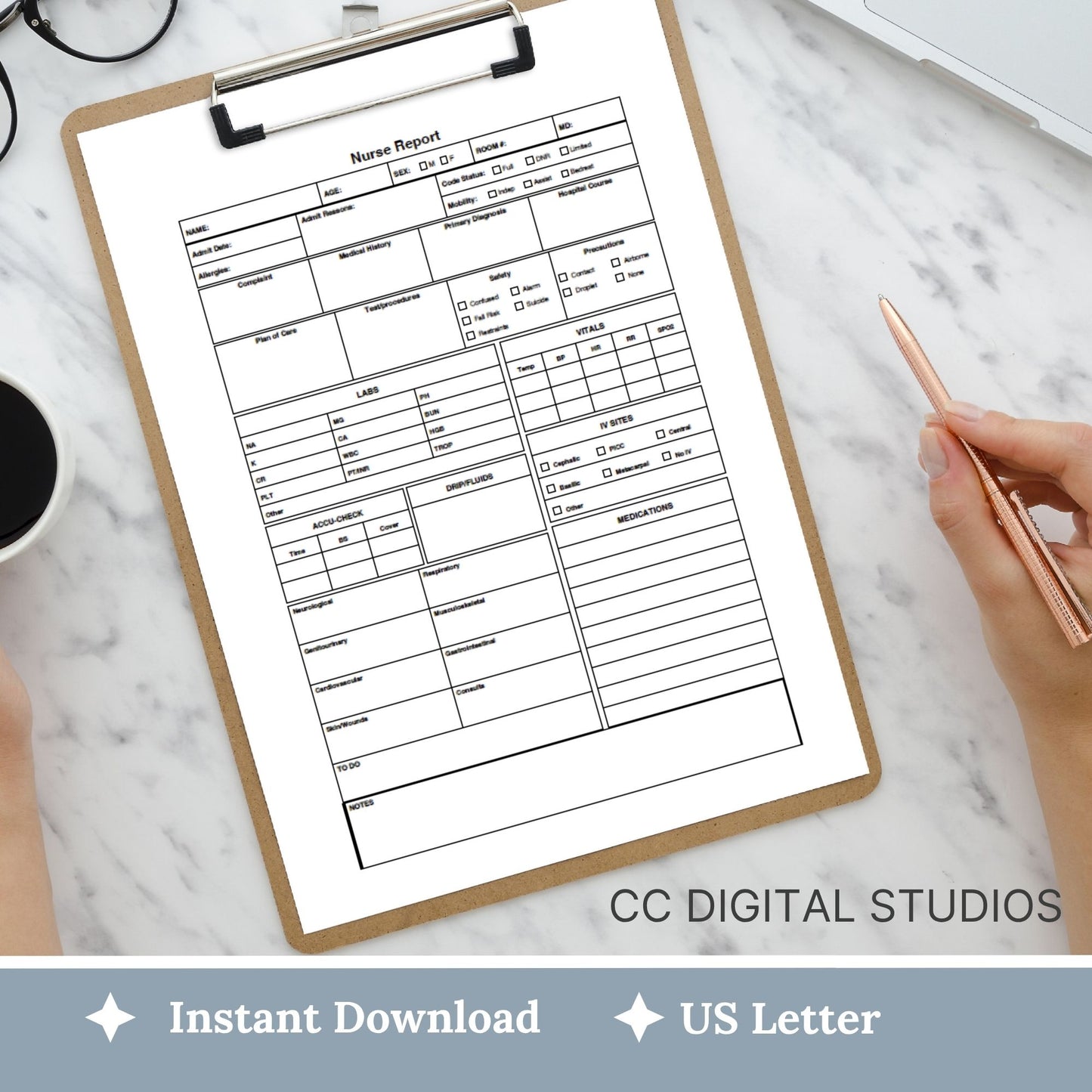 Nurse Report Sheet Fillable PDF Organized Shift Handoff Template