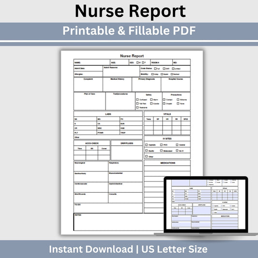 Nurse Report Sheet Fillable PDF Organized Shift Handoff Template