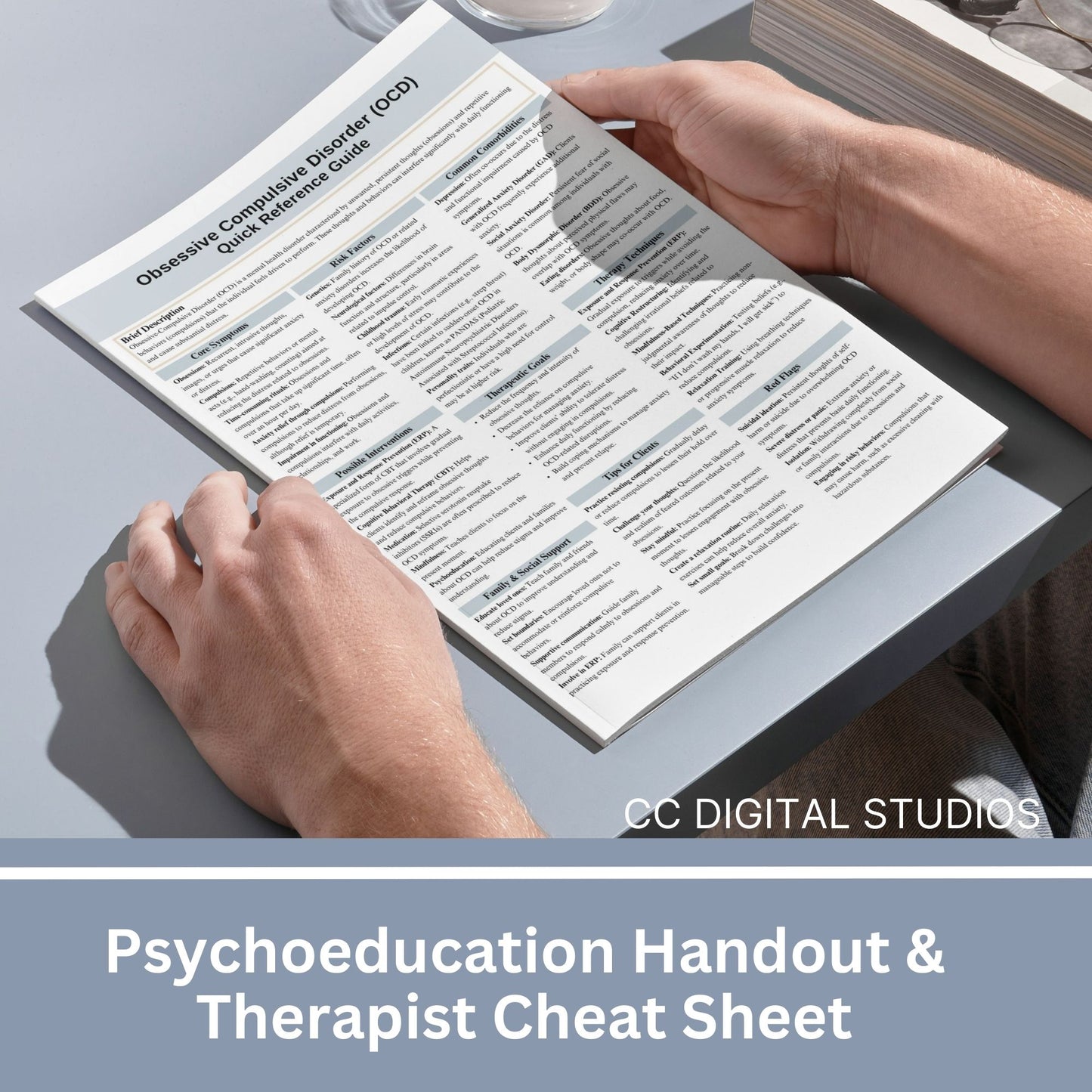 This 2-in-1 OCD Cheat Sheet is designed for both therapists and clients! It includes a therapist's quick reference guide and a client-friendly psychoeducational sheet, making it a valuable Obsessive Compulsive Disorder therapy tool.