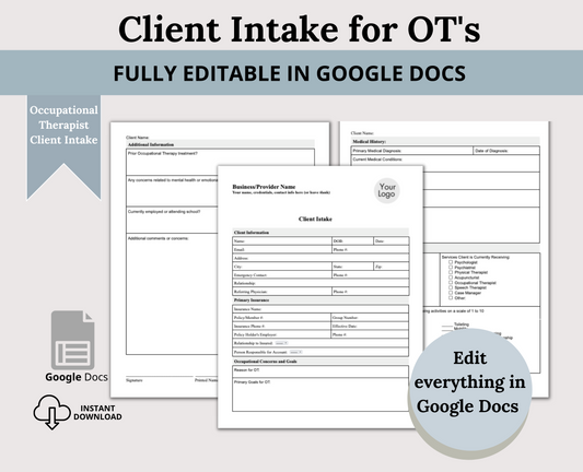 Client Intake Form for Occupational Therapists:  Streamline Your Intake Process