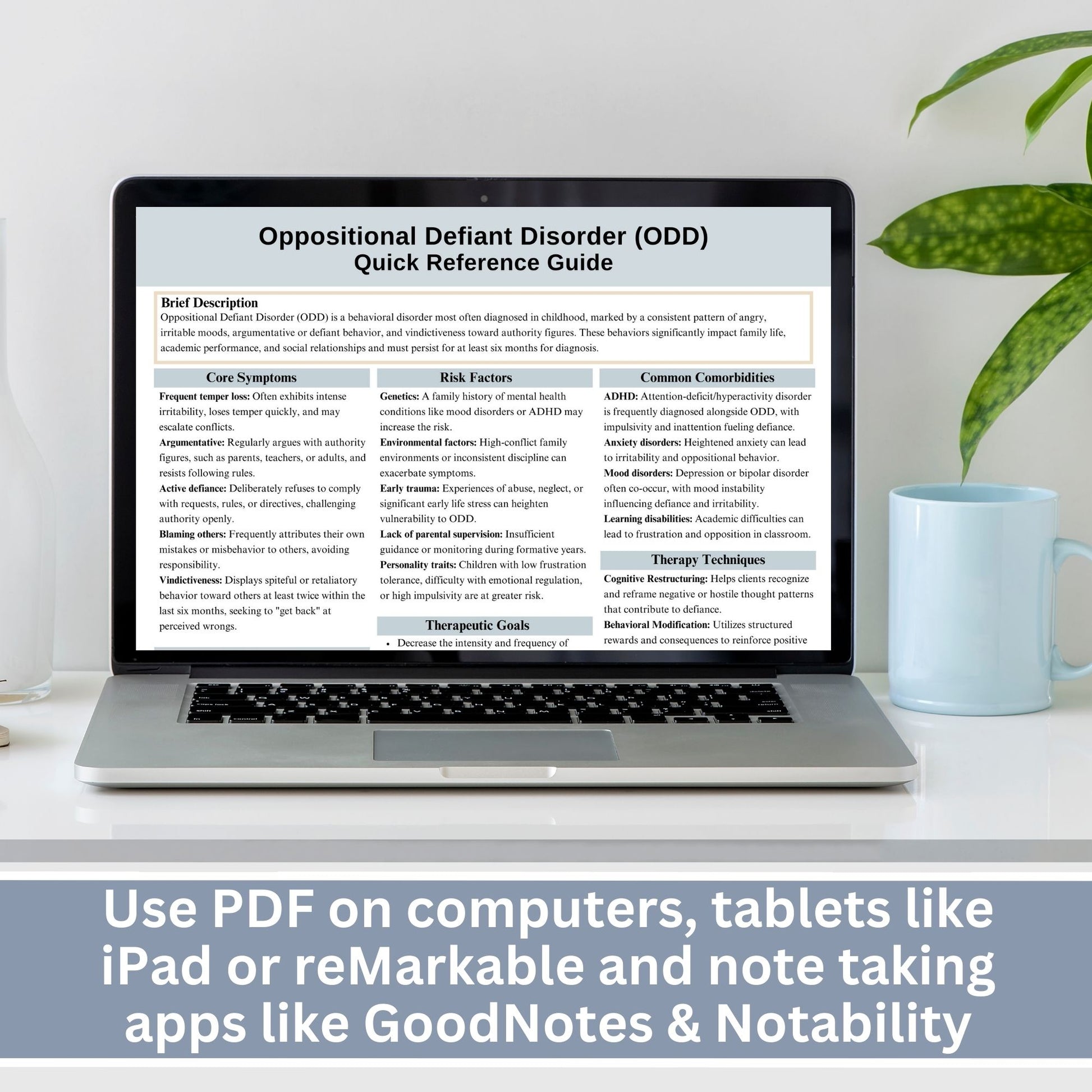 This 2-in-1 Oppositional Defiant Disorder Cheat Sheet is designed for both therapists and clients! It includes a therapist's quick reference guide and a client-friendly psychoeducational sheet, making it a valuable ODD therapy tool.