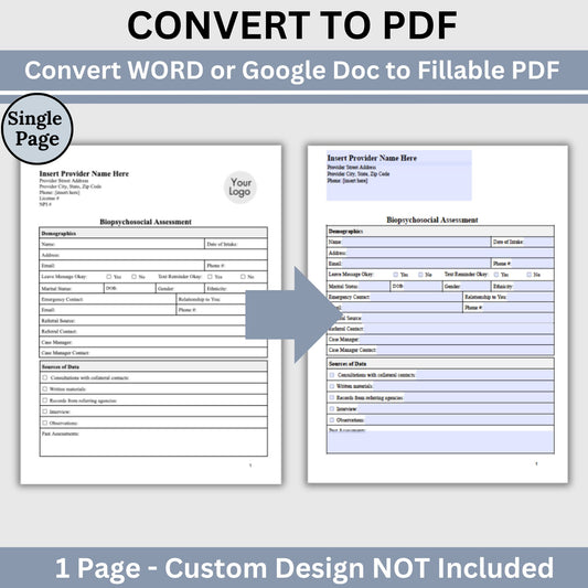 PDF Conversion Single Page Package:  Transform WORD or Google Docs into Fillable PDFs