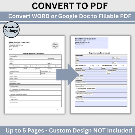 PDF Conversion Standard Package:  Transform WORD or Google Docs into Fillable PDFs