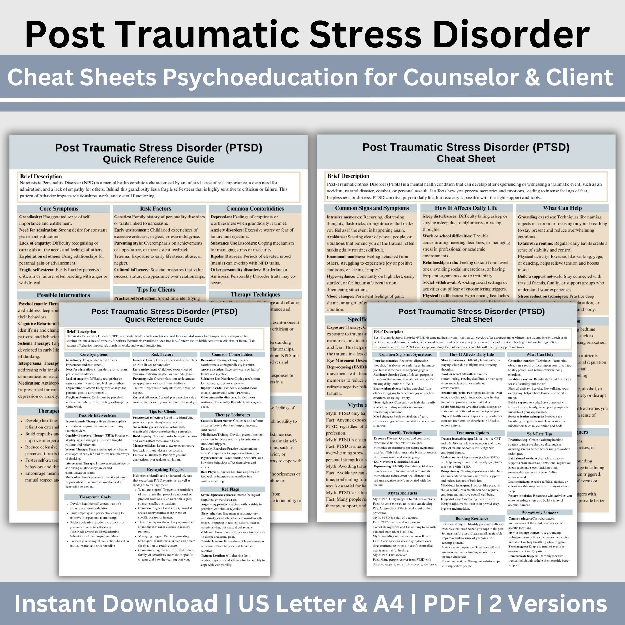 PTSD Cheat Sheet, 2 IN 1 Psychoeducation for Client and Cheat Sheet fo ...