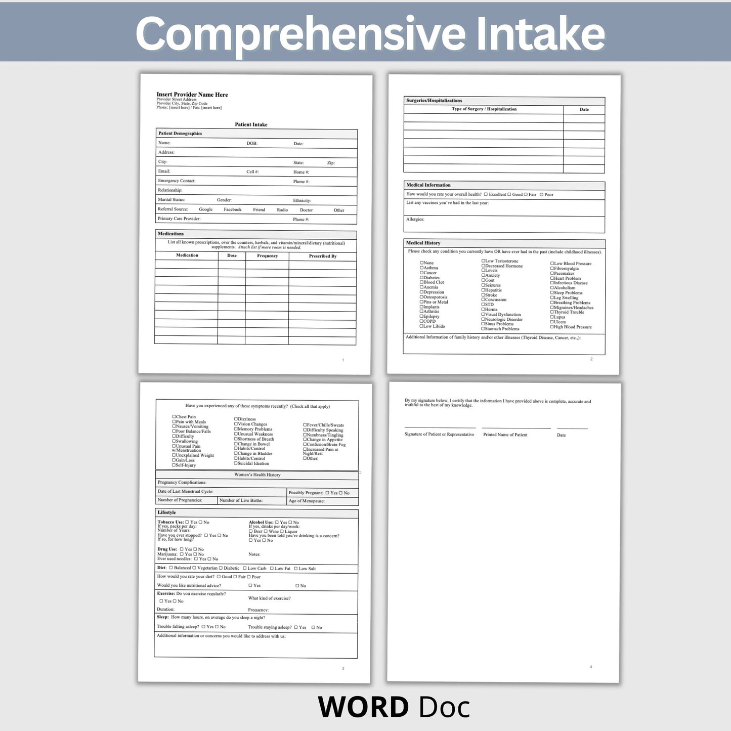 Patient Intake Form - WORD Doc