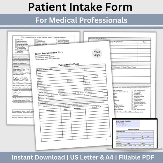 Patient Intake Form - Fillable PDF