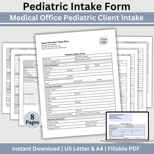 Pediatric Medical Intake Form - Fillable PDF