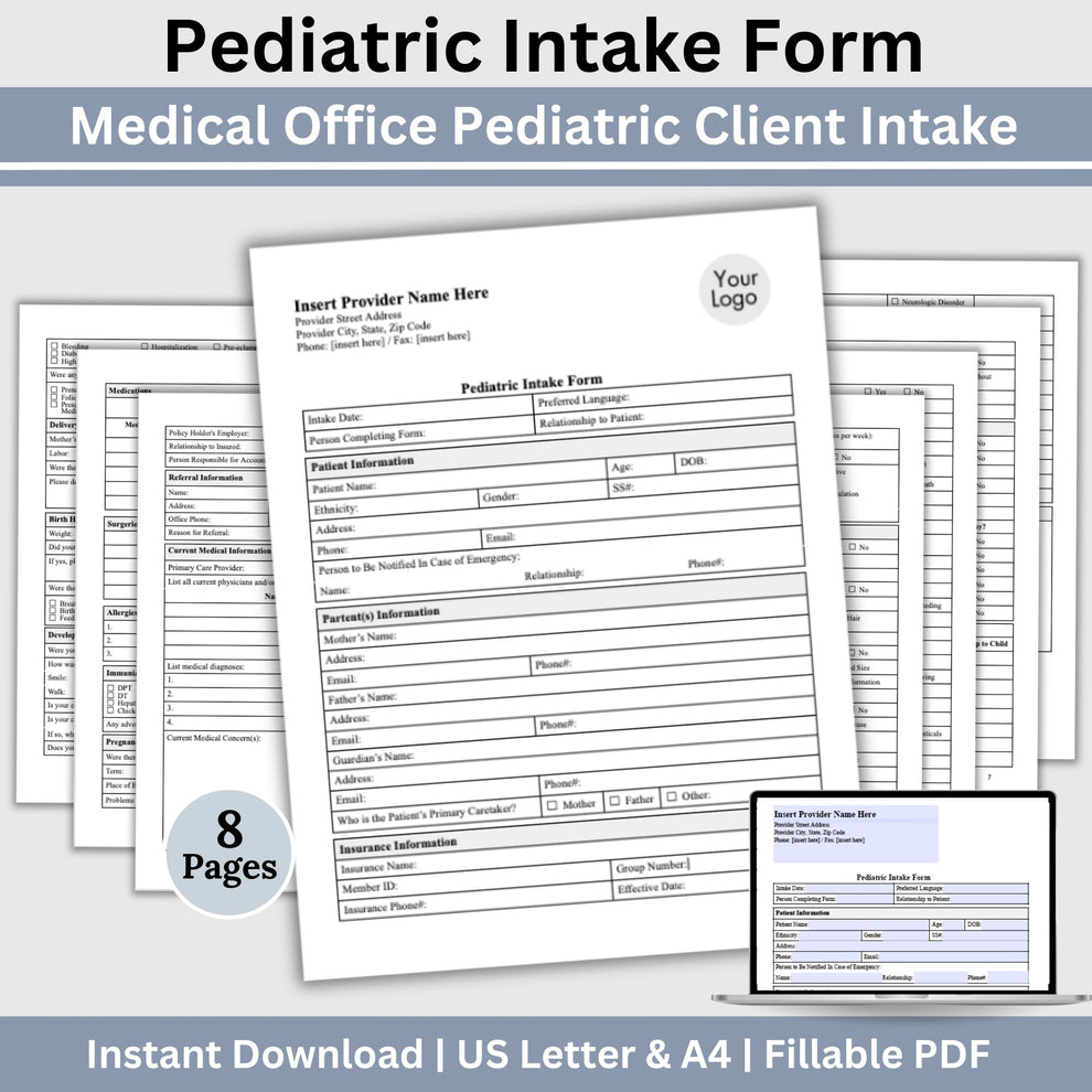 Pediatric Medical Intake Form - Fillable PDF – CCDigitalStudios