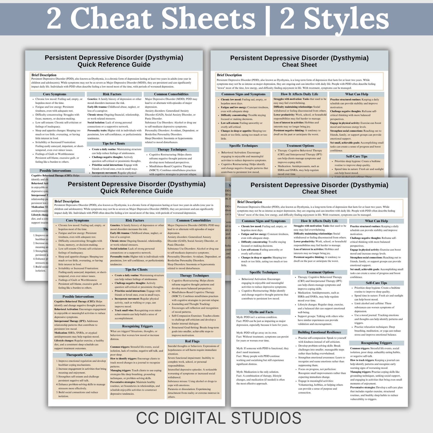 Persistent Depressive Disorder Therapy Cheat Sheet:  2 IN 1 Psychoeducation for Client and Cheat Sheet for Counselors