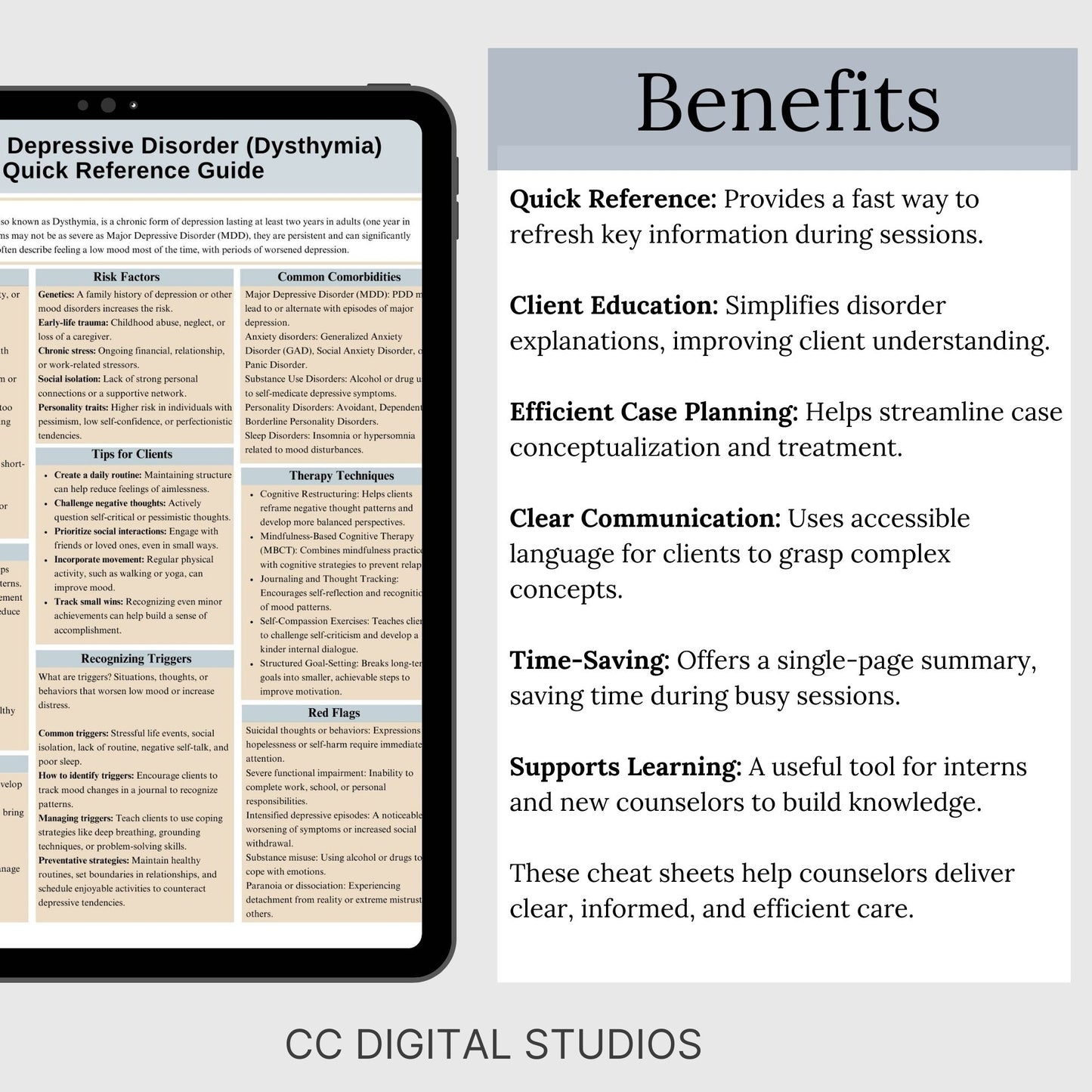 Persistent Depressive Disorder Therapy Cheat Sheet:  2 IN 1 Psychoeducation for Client and Cheat Sheet for Counselors