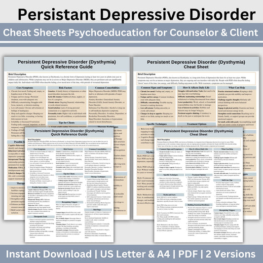 Persistent Depressive Disorder Therapy Cheat Sheet:  2 IN 1 Psychoeducation for Client and Cheat Sheet for Counselors