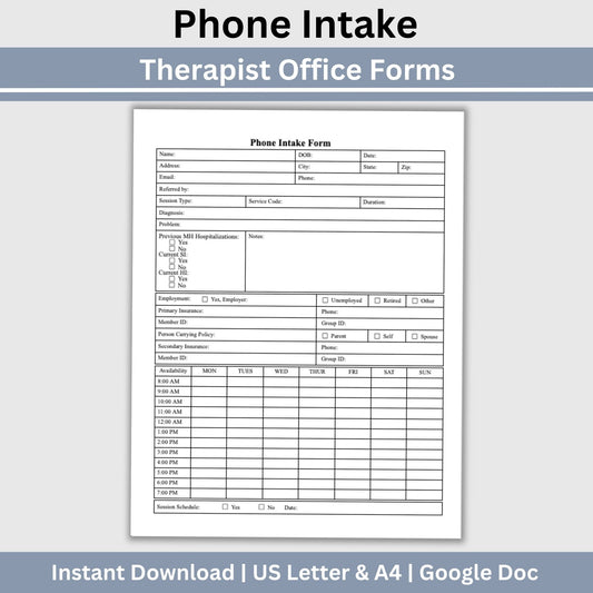 Phone client intake form for Mental Health Counselors. This template is perfect for gathering essential client information. Phone Consult for Clinicians, Client Contact Sheet, Psychology Therapy Notes, Therapist Office Therapy Forms