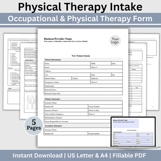 Physical Therapy & Occupational Therapy Intake Form - Fillable PDF