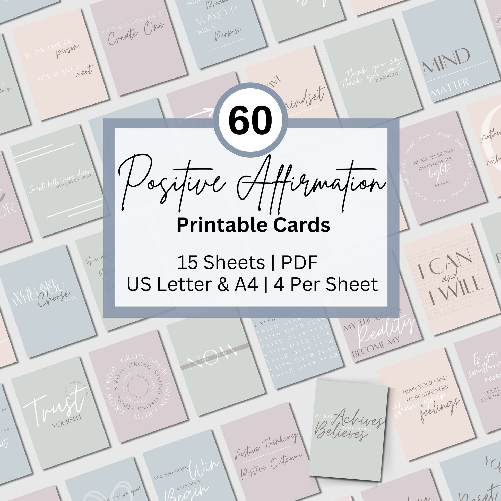 Positive Affirmation Cards, 60 Positive Quote Medication Cards, Printable Affirmation Cards, Motivational Cards, Thoughtful Gift