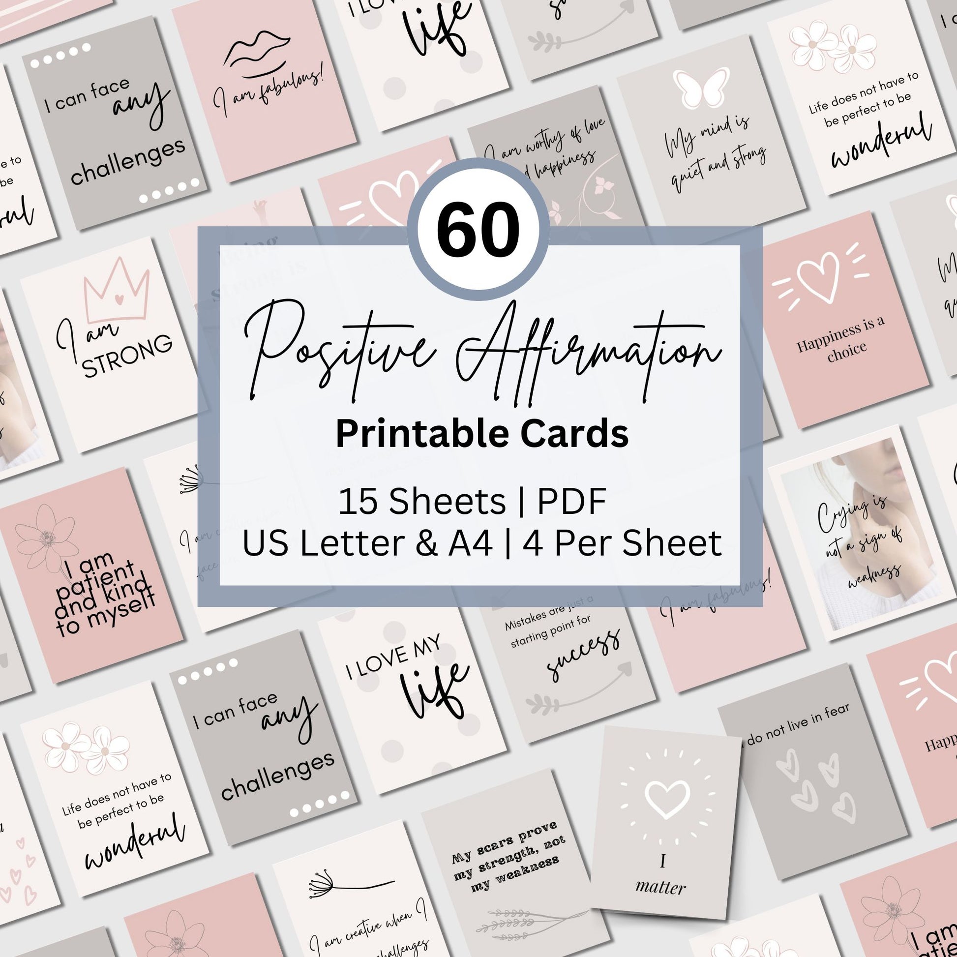 Positive Affirmation Cards, 60 Positive Quote Medication Cards, Printable Affirmation Cards, Motivational Cards, Thoughtful Gift