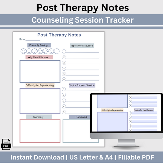 This post therapy session log helps you remember what was shared in your counseling sessions. Stay organized with the therapy session log and gain valuable insights.  Therapy Overview, Therapy Planner, Therapy Session Log