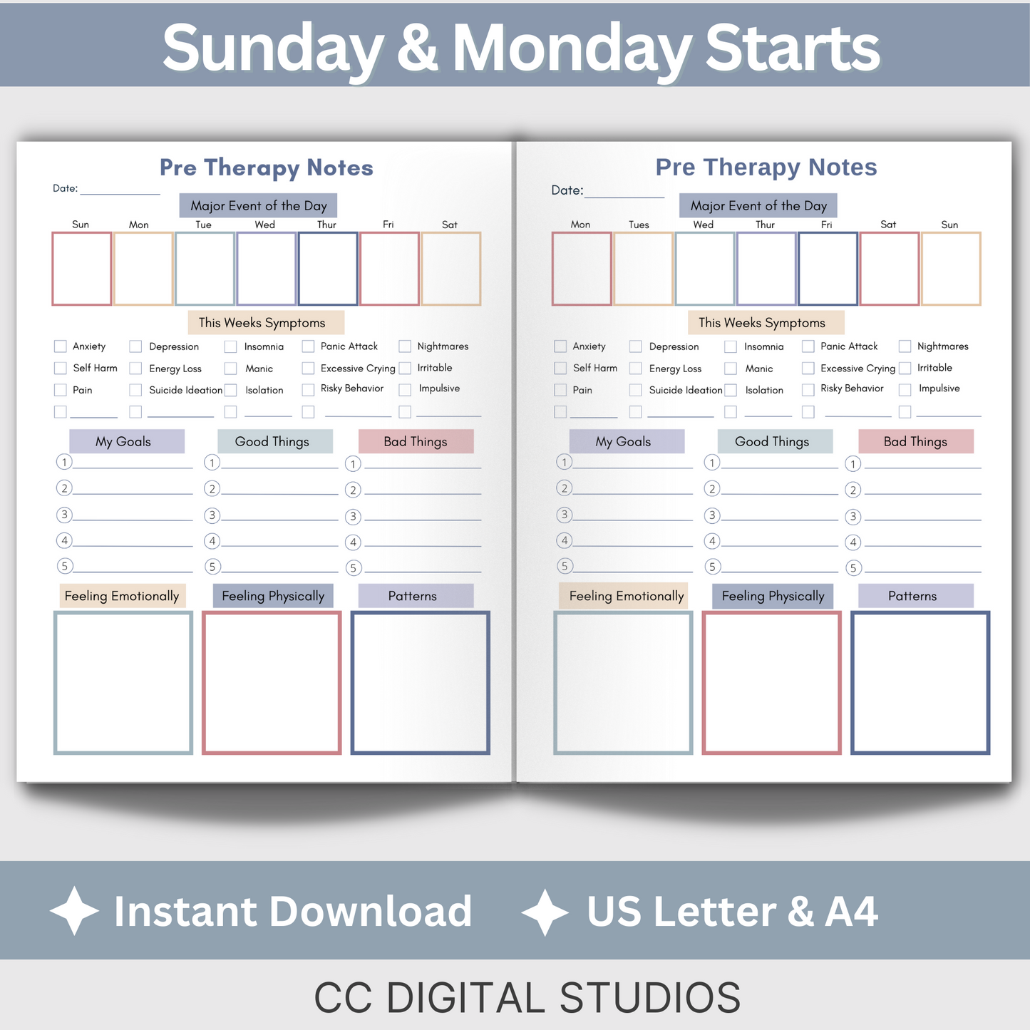 This pre therapy session log helps you plan and remember what to share in your counseling sessions. Stay organized with the therapy session log, track your mood, and gain valuable insights.