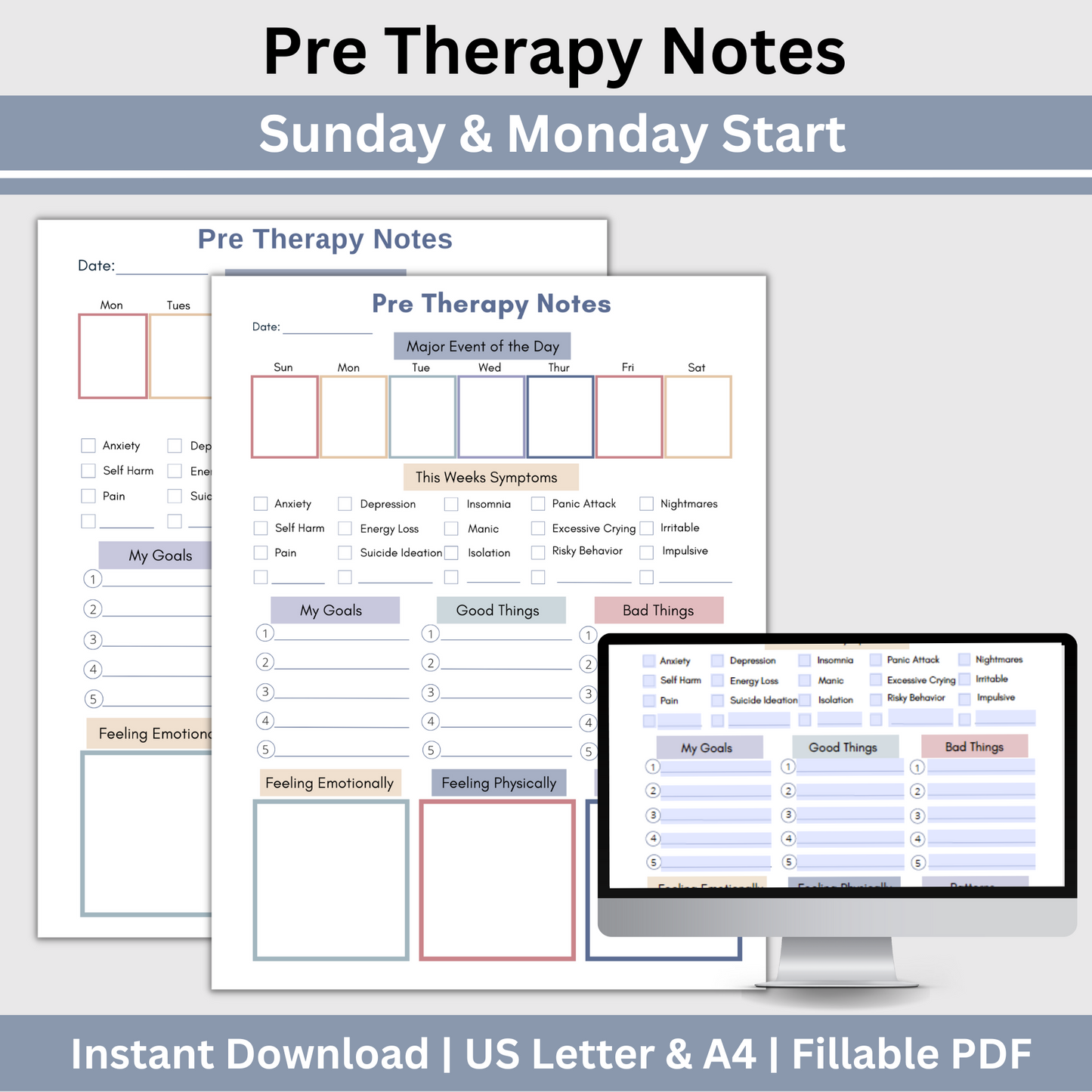 This pre therapy session log helps you plan and remember what to share in your counseling sessions. Stay organized with the therapy session log, track your mood, and gain valuable insights.