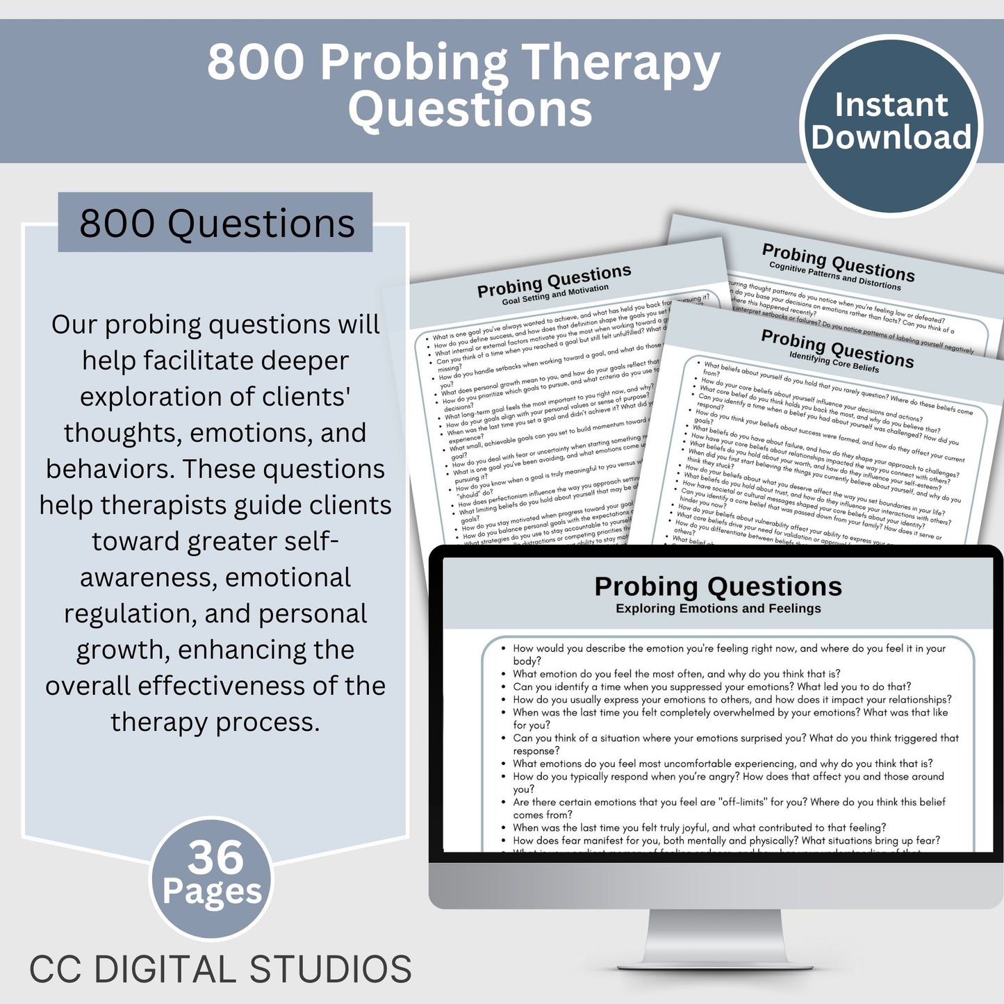 robing Therapy Questions.  This therapy tool provides thought-provoking, open-ended questions to help therapists guide their clients toward greater self-awareness, emotional growth, and meaningful progress.