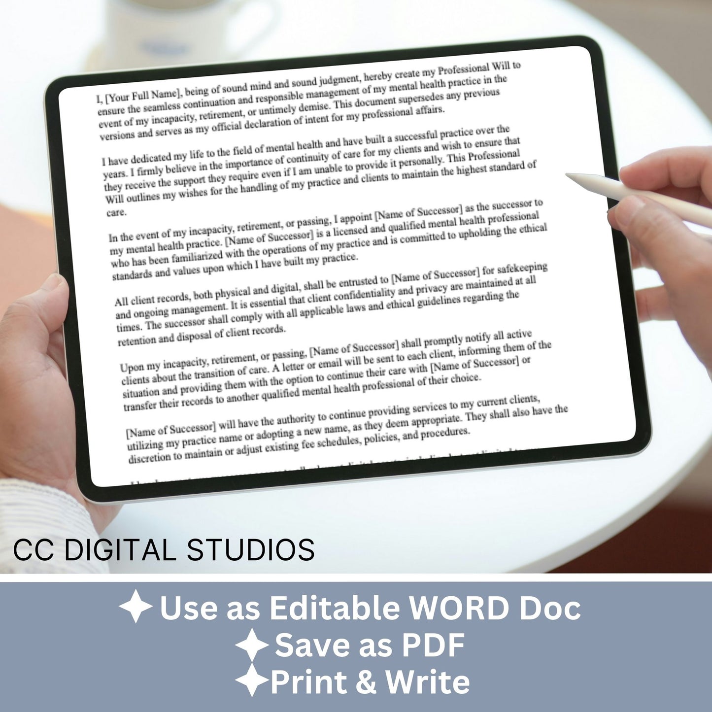 Ensure the continuity and responsible management of your mental health practice with this comprehensive Professional Will template tailored specifically for mental health professionals.