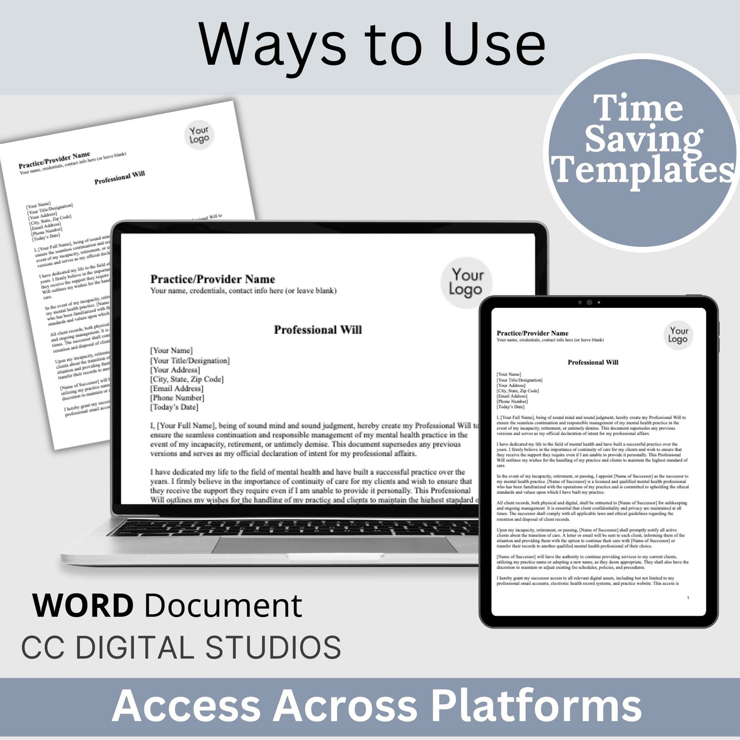 Ensure the continuity and responsible management of your mental health practice with this comprehensive Professional Will template tailored specifically for mental health professionals.