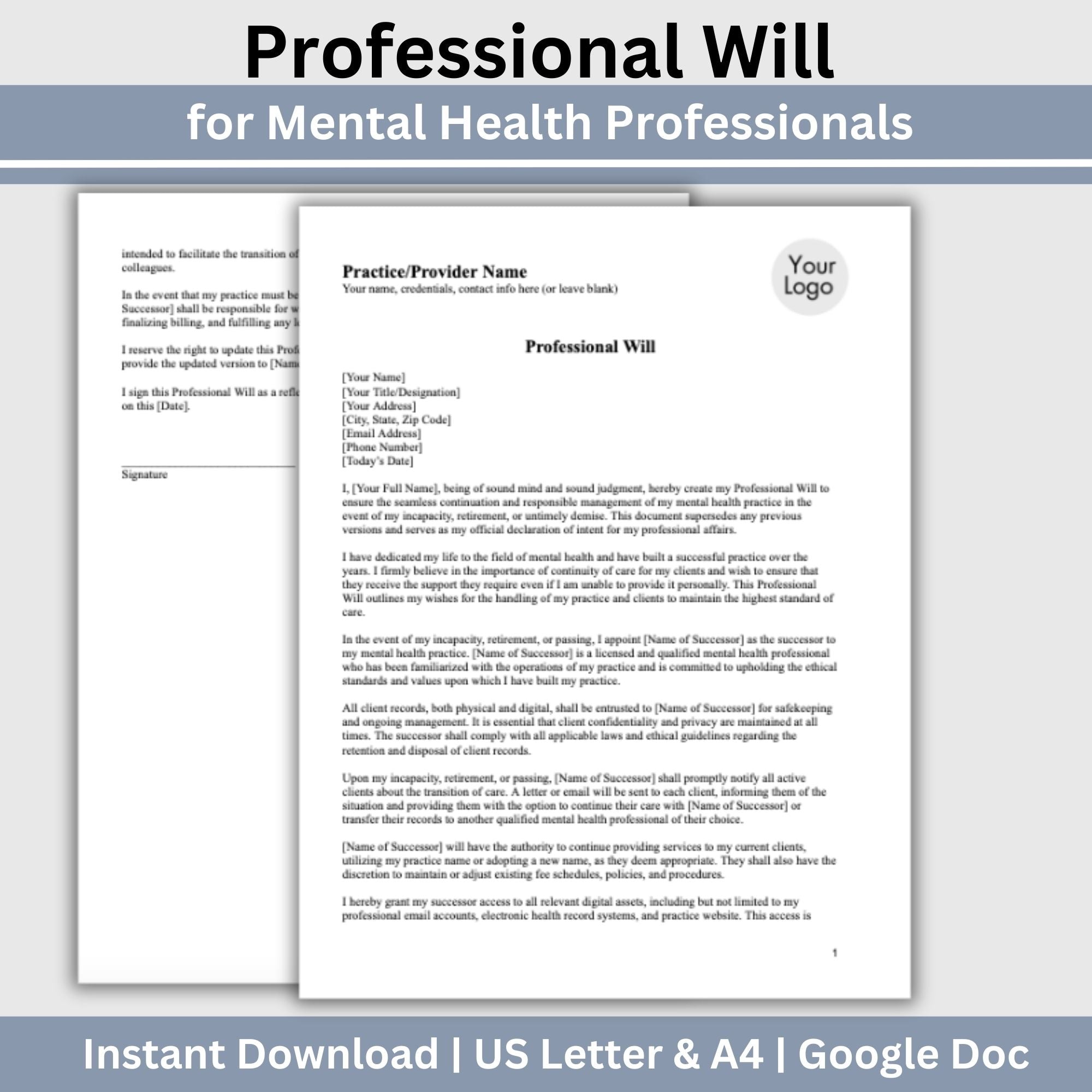 File Note Will Example Professional Will Template for Mental Health Professionals: Ensure Pra ...