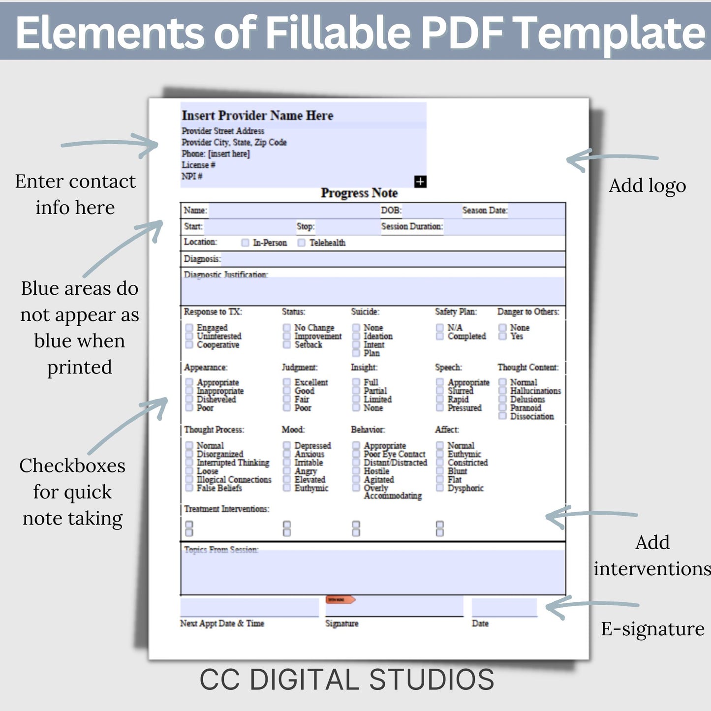 Enhance your counseling office by utilizing our fillable PDF Progress Notes therapist template designed for streamlining documentation processes, enhancing client care, and keeping the private practice organized.