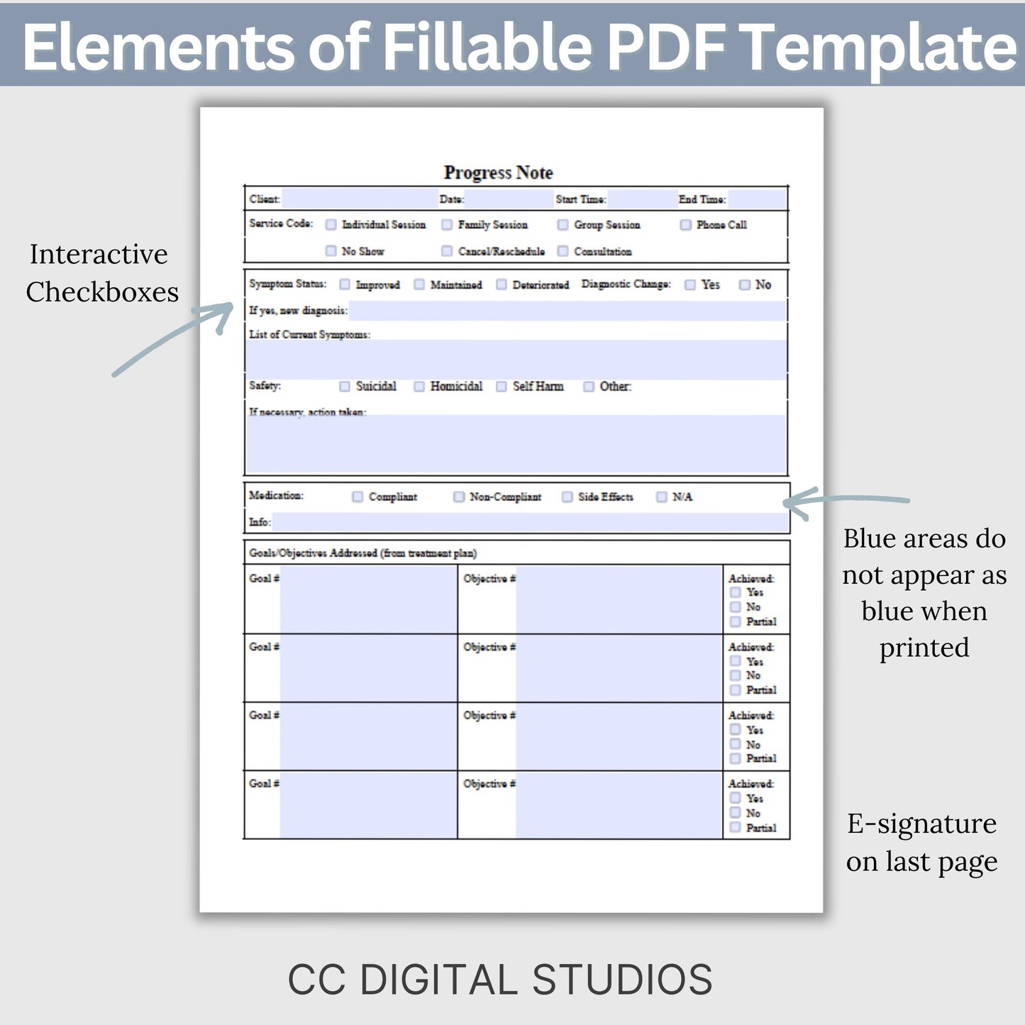 Mental Health Progress Note: Counselor & Therapist Forms (Fillable PDF)