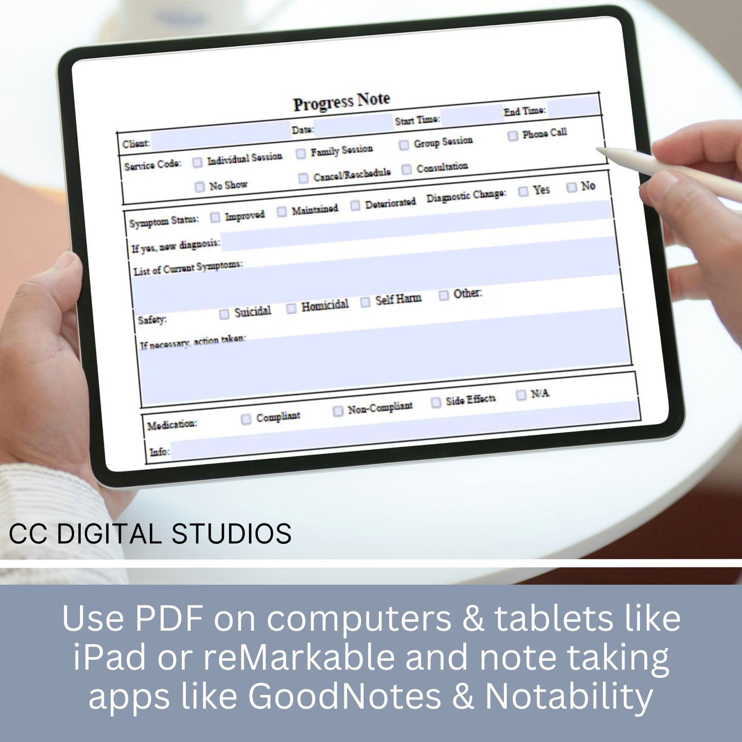 Mental Health Progress Note: Counselor & Therapist Forms (Fillable PDF)