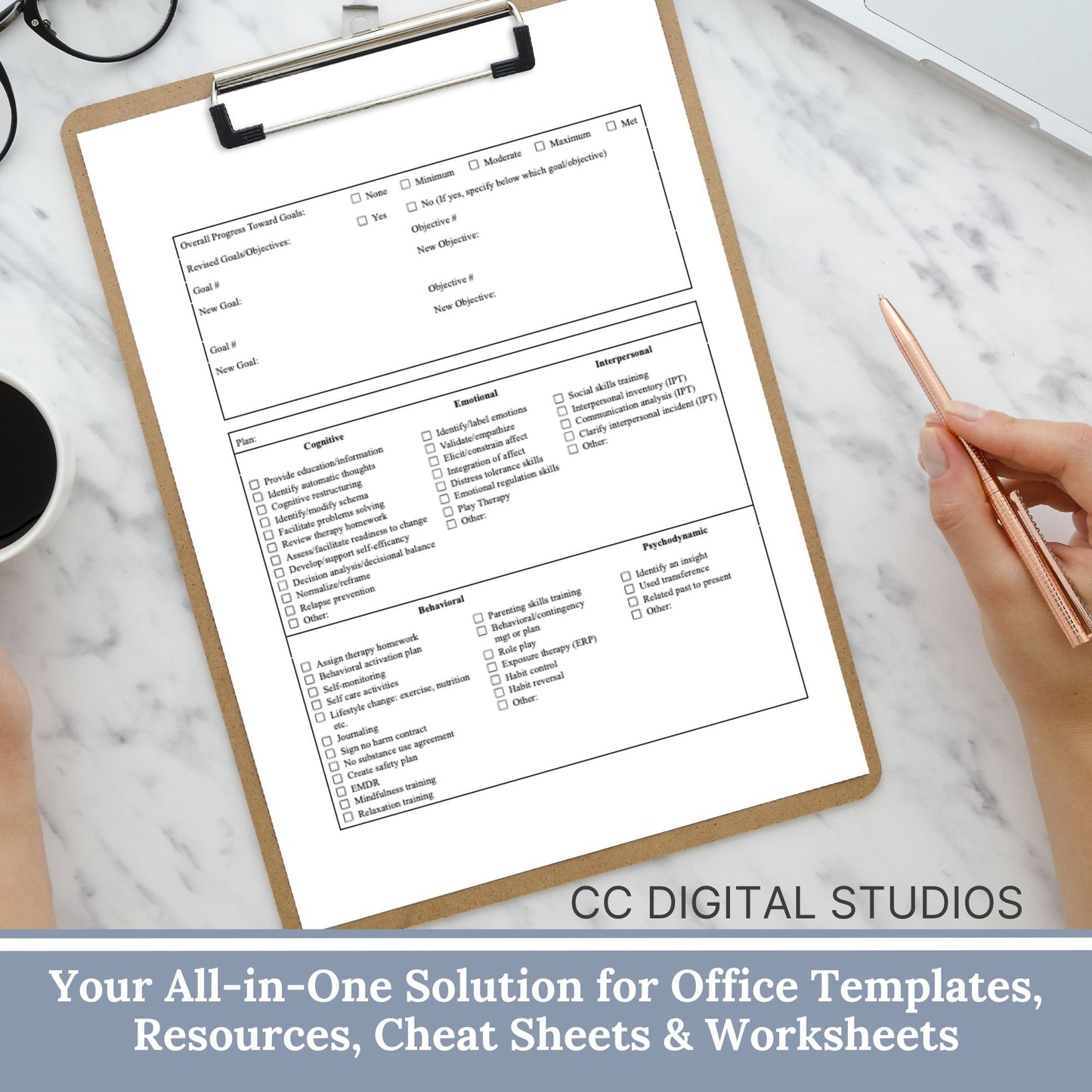 Mental Health Progress Note: Counselor & Therapist Forms (Fillable PDF)