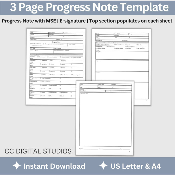 Progress Note Template with MSE: Streamline Counseling Documentation ...