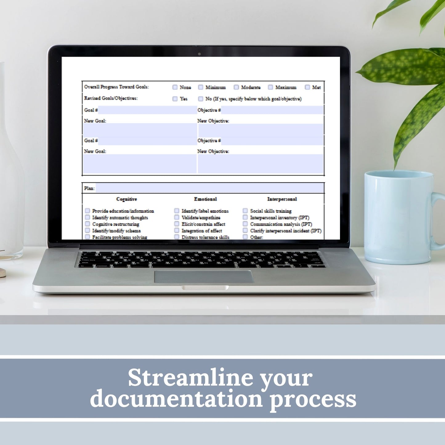 Mental Health Progress Note: Counselor & Therapist Forms (Fillable PDF)